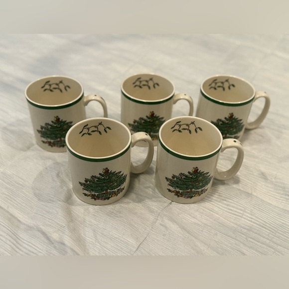 Set of 5 Spode Christmas Tree Cafe Style Coffee Tea Hot Cocoa Cup Mug - Picture 1 of 7